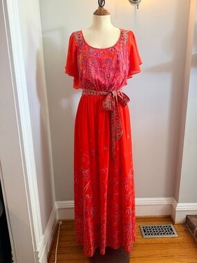 Maeve Red Paisley Maxi Dress with Sash